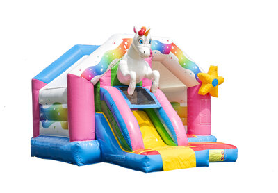 Springkussen met glijbaan - Unicorn