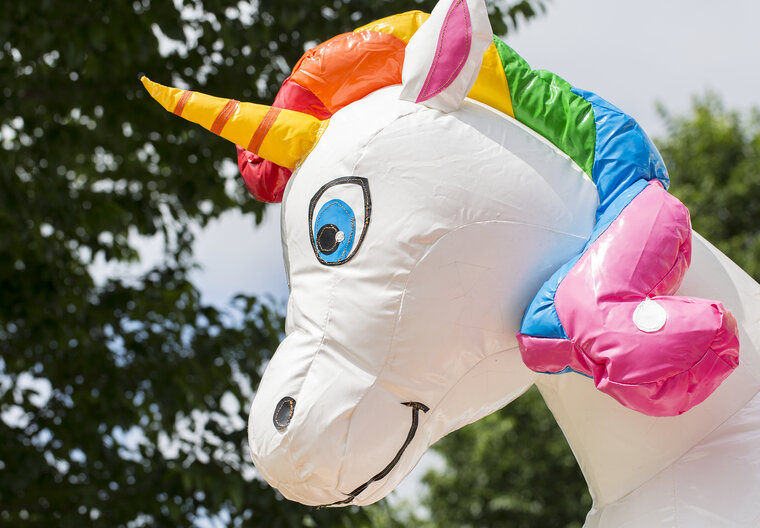 Springkussen met glijbaan - Unicorn