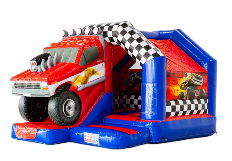 Springkussen met glijbaan - Monstertruck