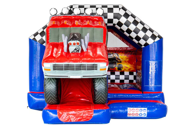 Springkussen met glijbaan - Monstertruck