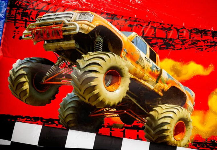 Springkussen met glijbaan - Monstertruck