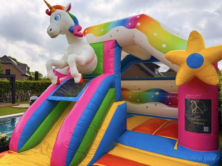 Springkussen met glijbaan - Unicorn