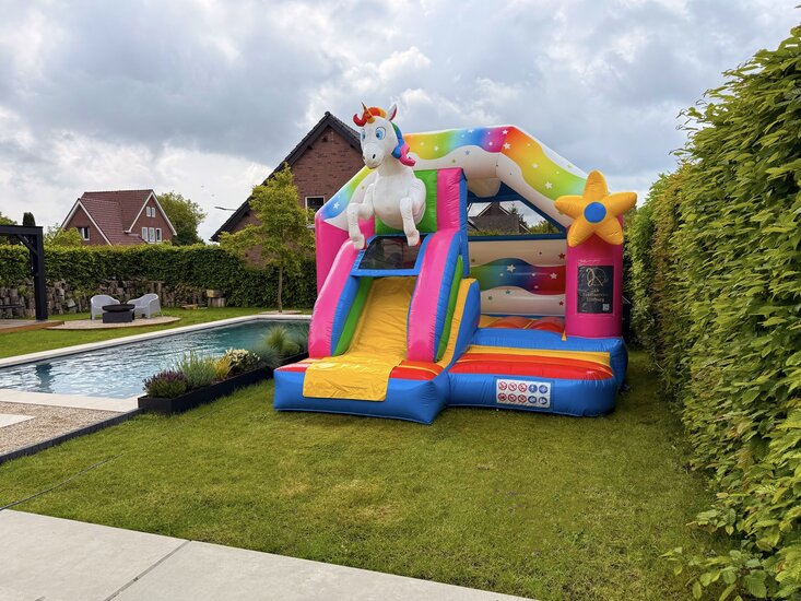 Springkussen met glijbaan - Unicorn